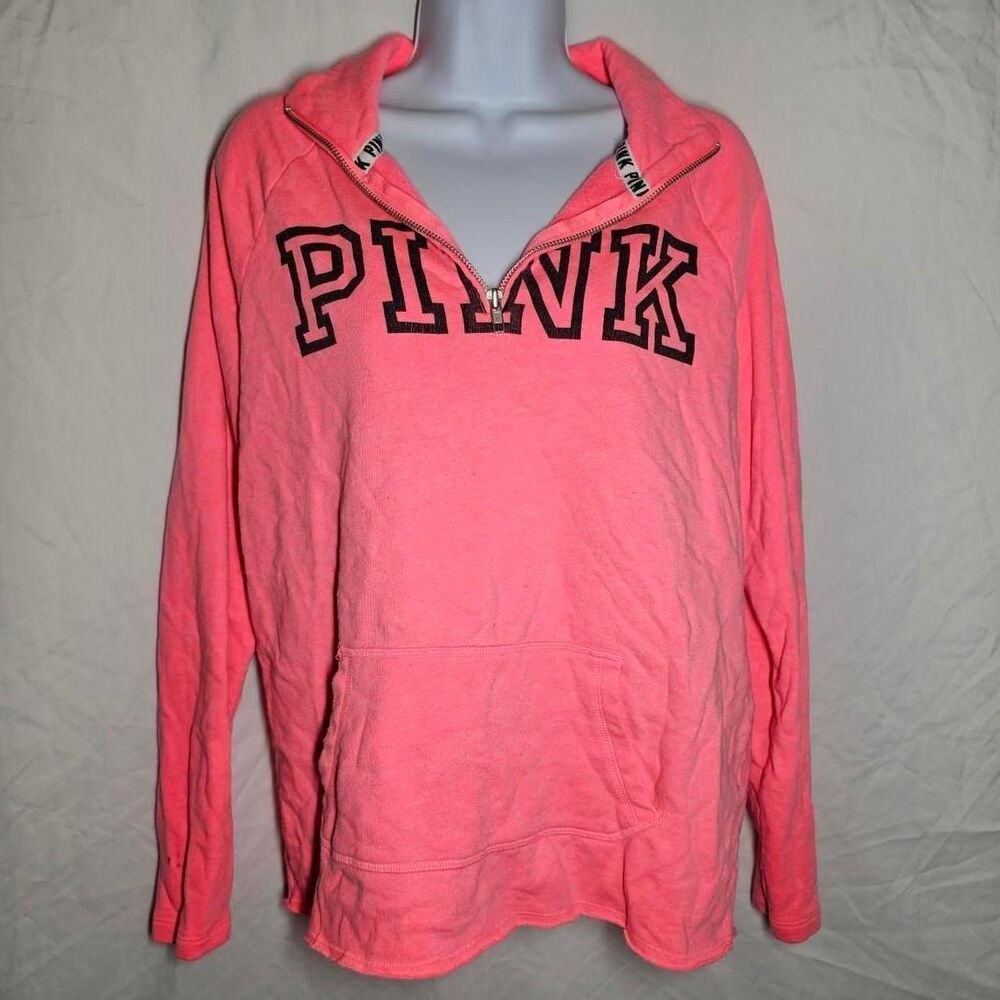 2015 victorias secret PINK neon pink quarter zip sweater